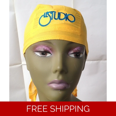 Bandana Hat Golden Yellow Black & Blue Embroid Front Logo